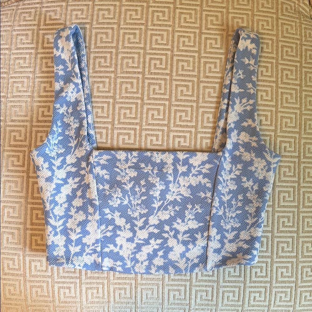 Bar III Blue and White Crop Bustier Tank Top